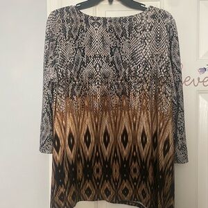 Ruby Rd. Black and White Snake Print Blouse with Gold Accents